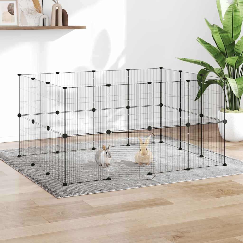 Gabbia per Animali 28 Pannelli con Porta Nero 140x105x70 cm Acciaio