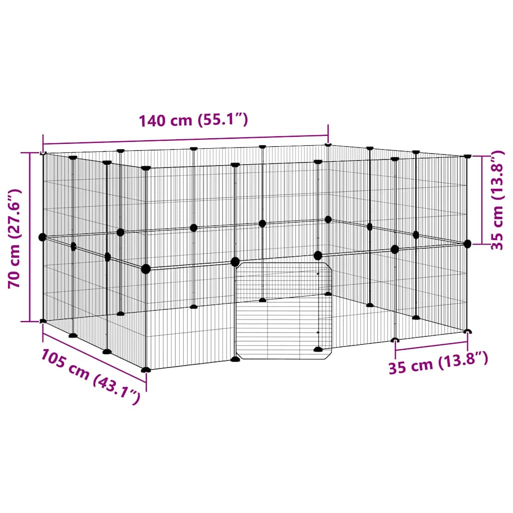 Gabbia per Animali 28 Pannelli con Porta Nero 140x105x70 cm Acciaio