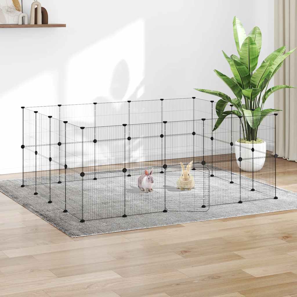 Gabbia per Animali 36 Pannelli con Porta Nera 175x140x70 cm Acciaio