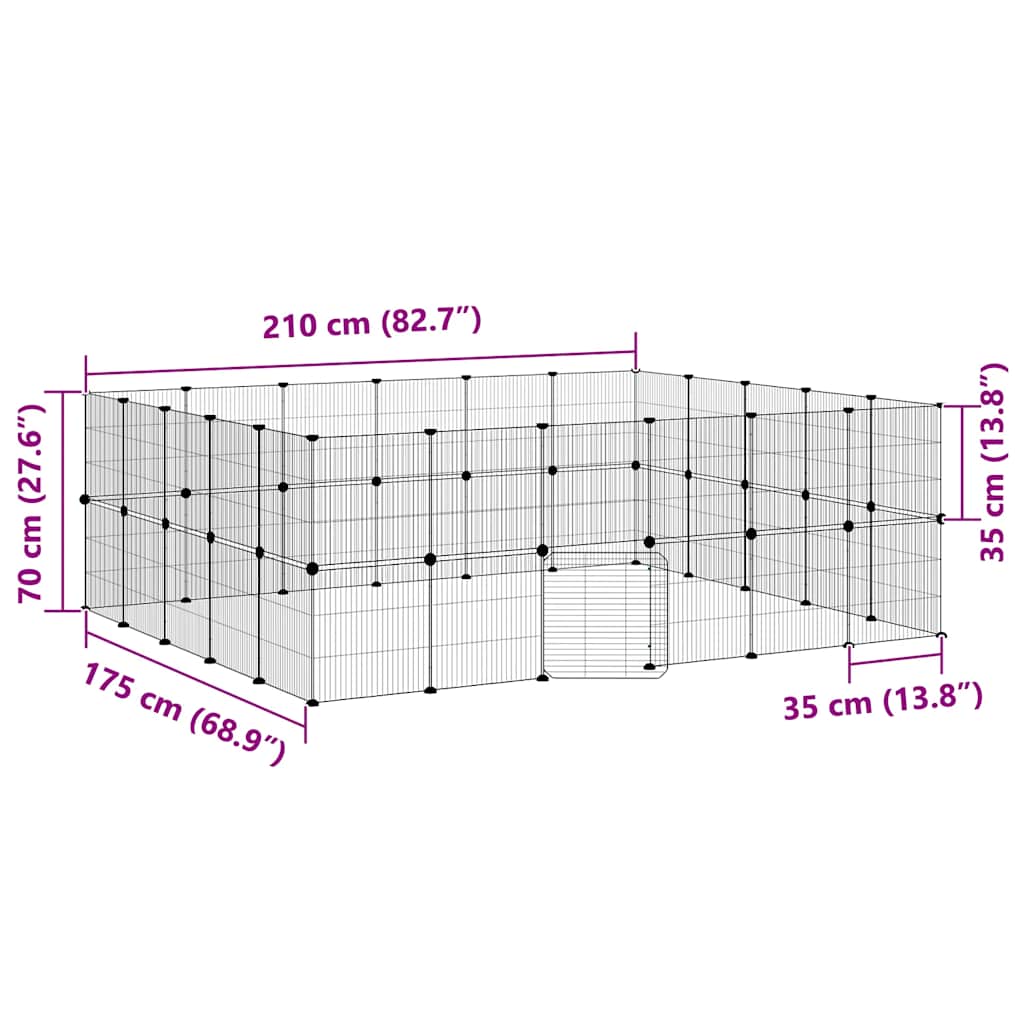 Gabbia per Animali 44 Pannelli con Porta Nera 210x175x70 cm Acciaio