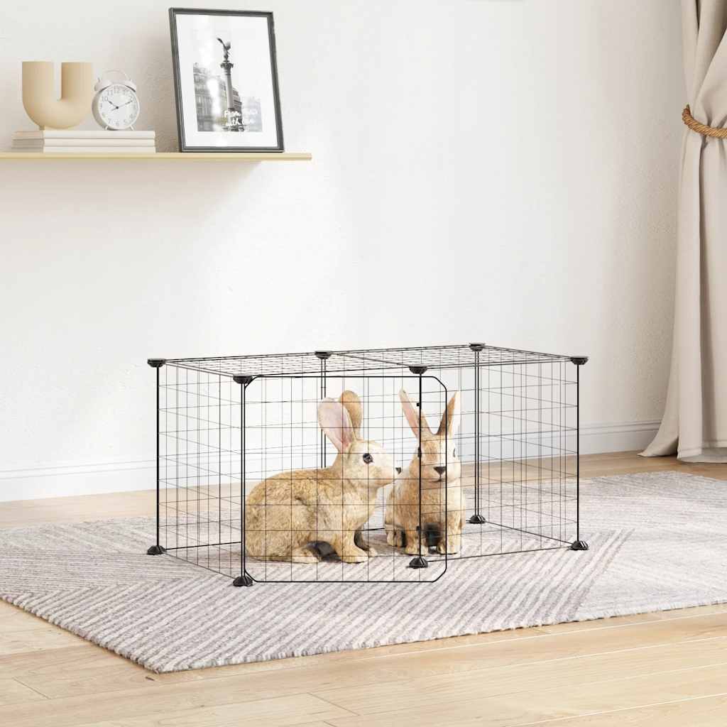 Gabbia per Animali 8 Pannelli con Porta Nero 70x35x35 cm Acciaio