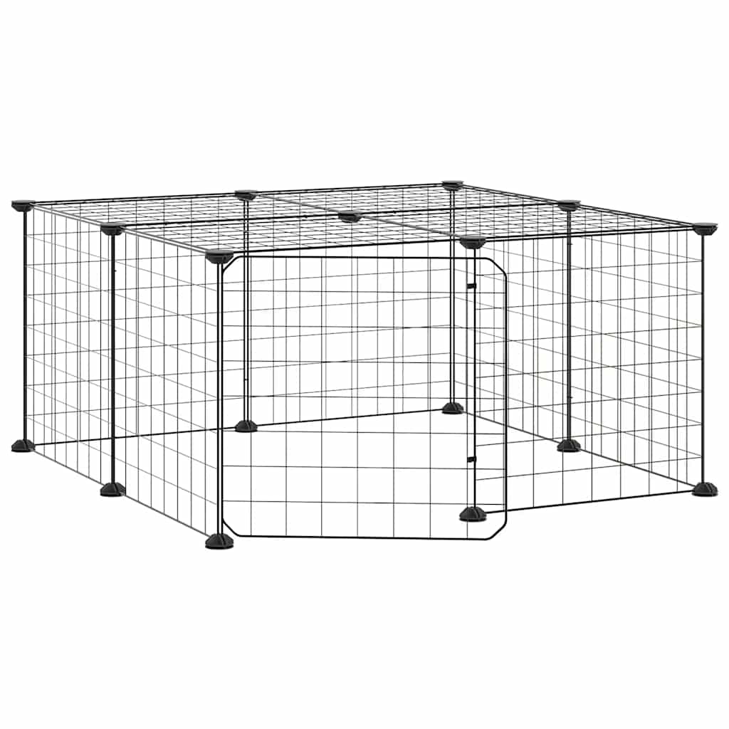 Gabbia per Animali 12 Pannelli con Porta Nero 70x70x35 cm Acciaio