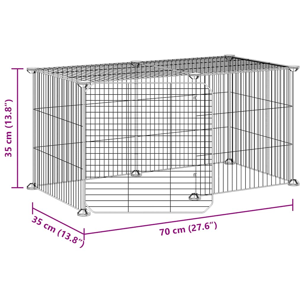 Gabbia per Animali 8 Pannelli con Porta Nero 70x35x35 cm Acciaio