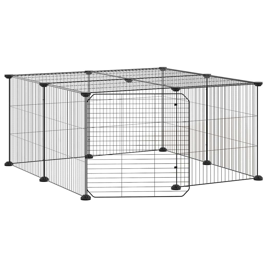 Gabbia per Animali 12 Pannelli con Porta Nero 70x70x35 cm Acciaio