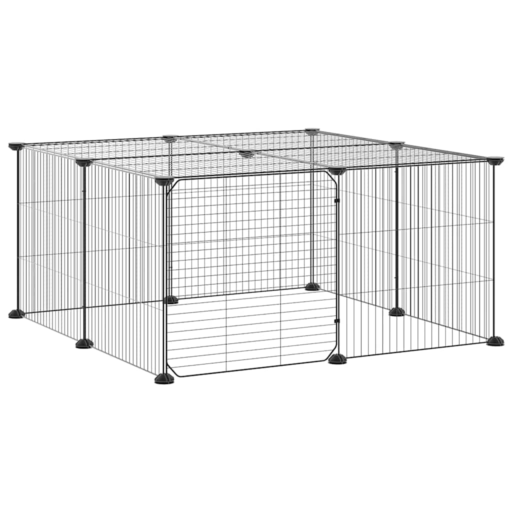 Gabbia per Animali 12 Pannelli con Porta Nero 70x70x35 cm Acciaio