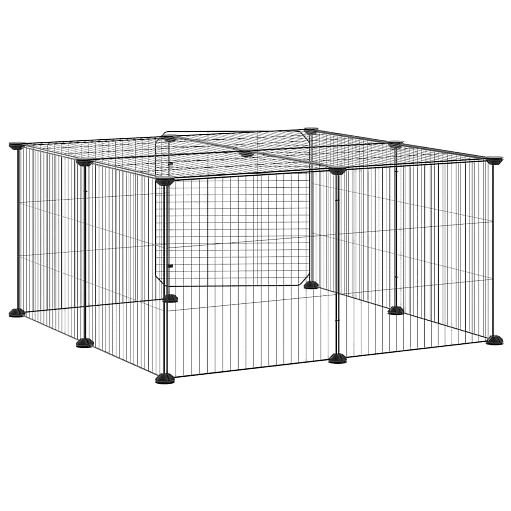 Gabbia per Animali 12 Pannelli con Porta Nero 70x70x35 cm Acciaio