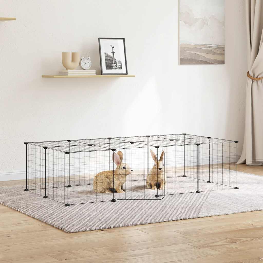 Gabbia per Animali 20 Pannelli con Porta Nera 140x70x35 cm Acciaio