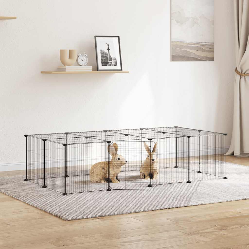 Gabbia per Animali 20 Pannelli con Porta Nera 140x70x35 cm Acciaio