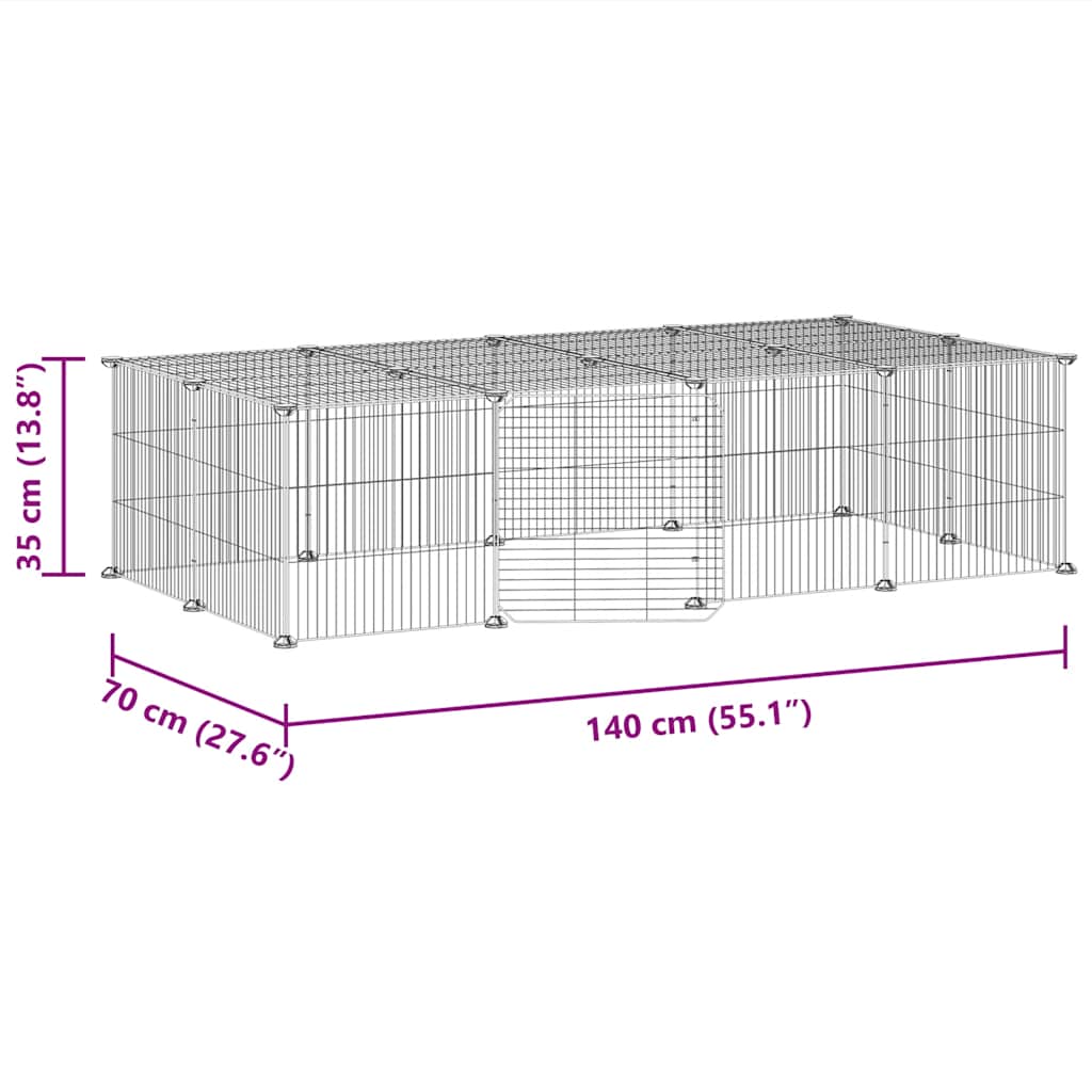 Gabbia per Animali 20 Pannelli con Porta Nera 140x70x35 cm Acciaio