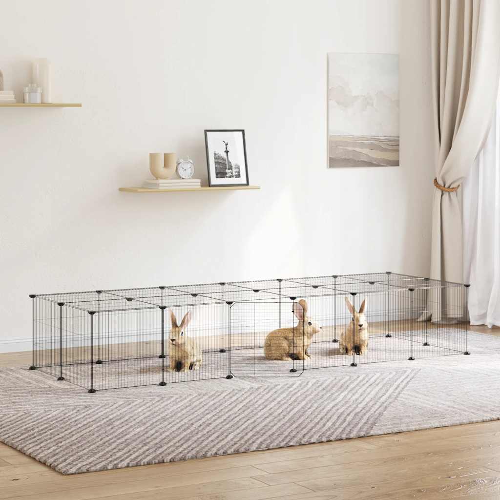 Gabbia per Animali 28 Pannelli con Porta Nero 210x70x35 cm Acciaio