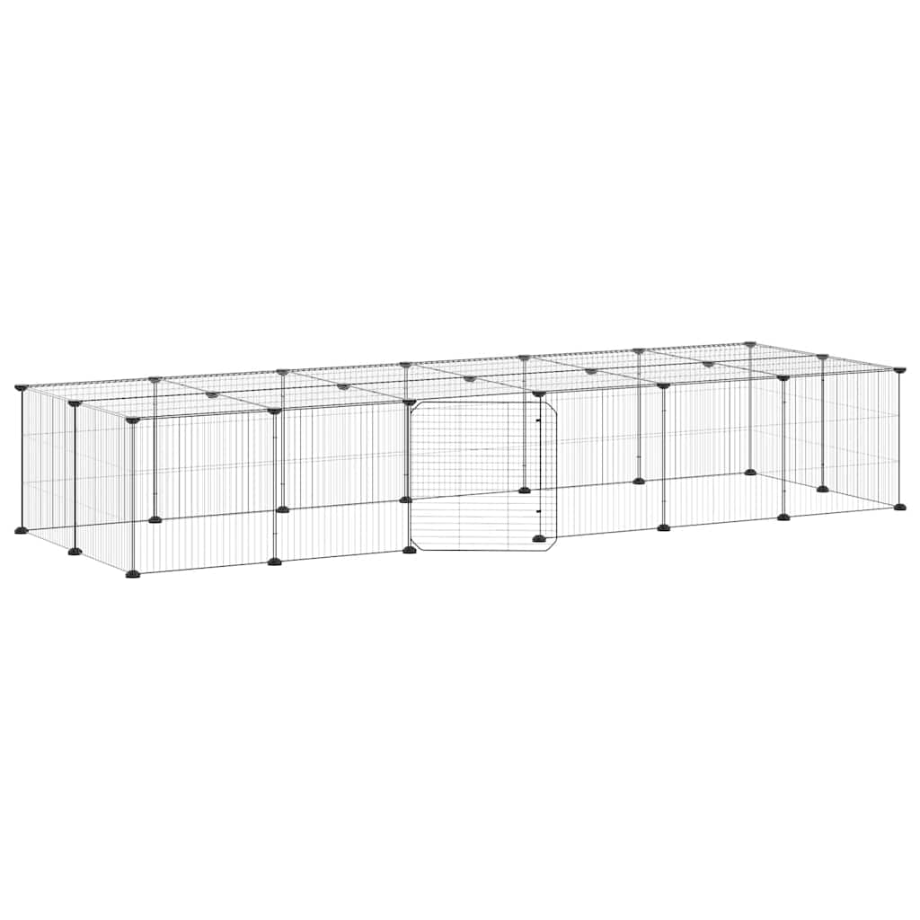 Gabbia per Animali 28 Pannelli con Porta Nero 210x70x35 cm Acciaio