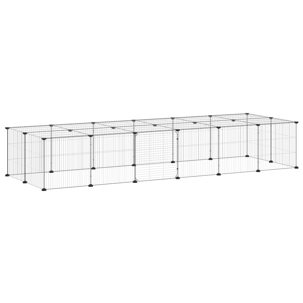 Gabbia per Animali 28 Pannelli con Porta Nero 210x70x35 cm Acciaio