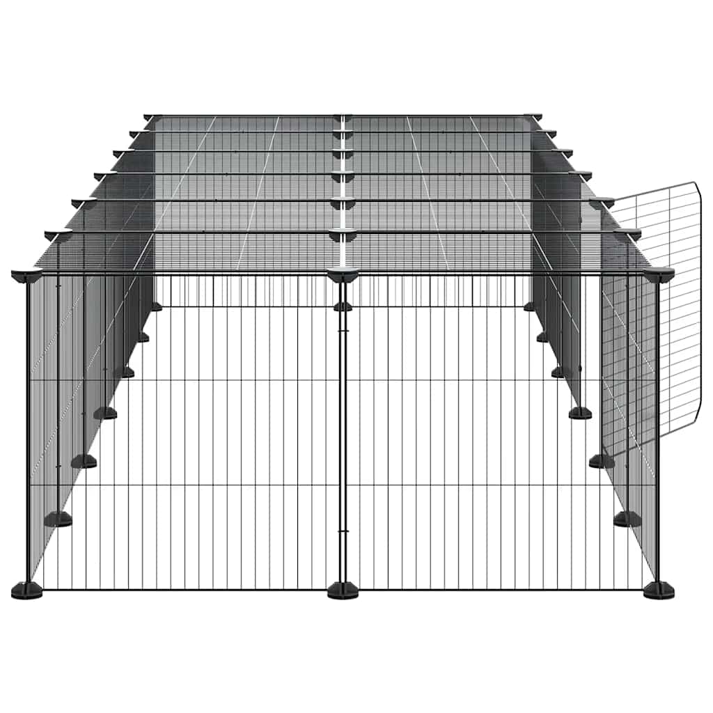Gabbia per Animali 28 Pannelli con Porta Nero 210x70x35 cm Acciaio