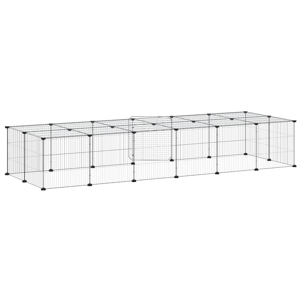Gabbia per Animali 28 Pannelli con Porta Nero 210x70x35 cm Acciaio