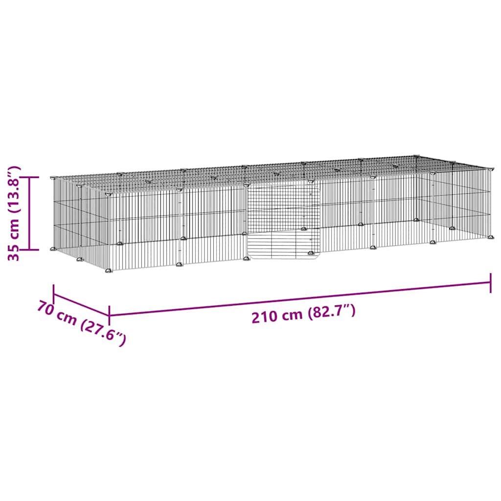 Gabbia per Animali 28 Pannelli con Porta Nero 210x70x35 cm Acciaio