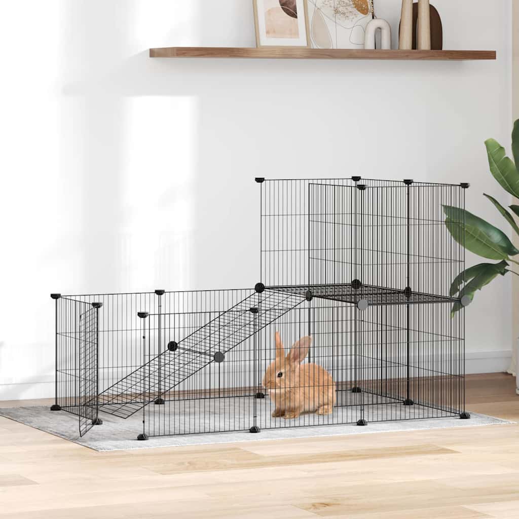 Gabbia per Animali 20 Pannelli con Porta Nera 105x70x70 cm Acciaio