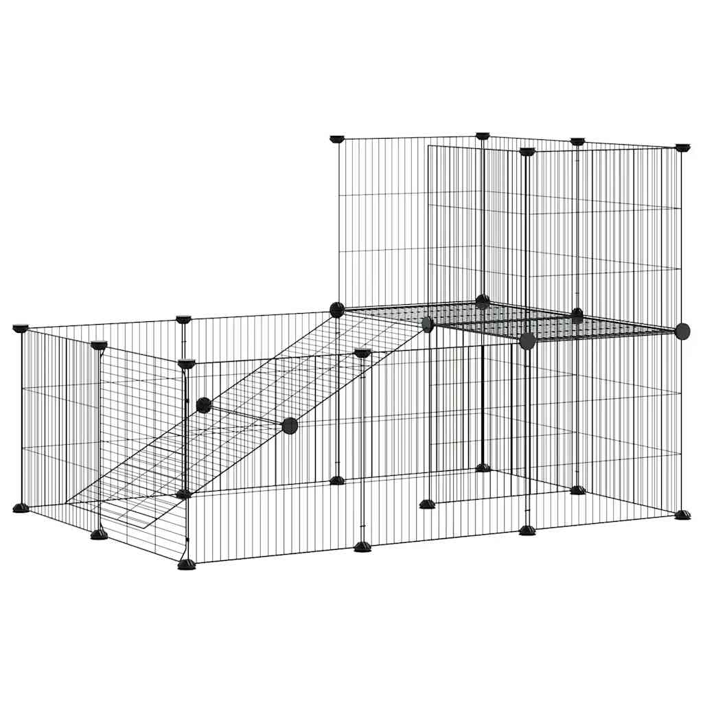 Gabbia per Animali 20 Pannelli con Porta Nera 105x70x70 cm Acciaio
