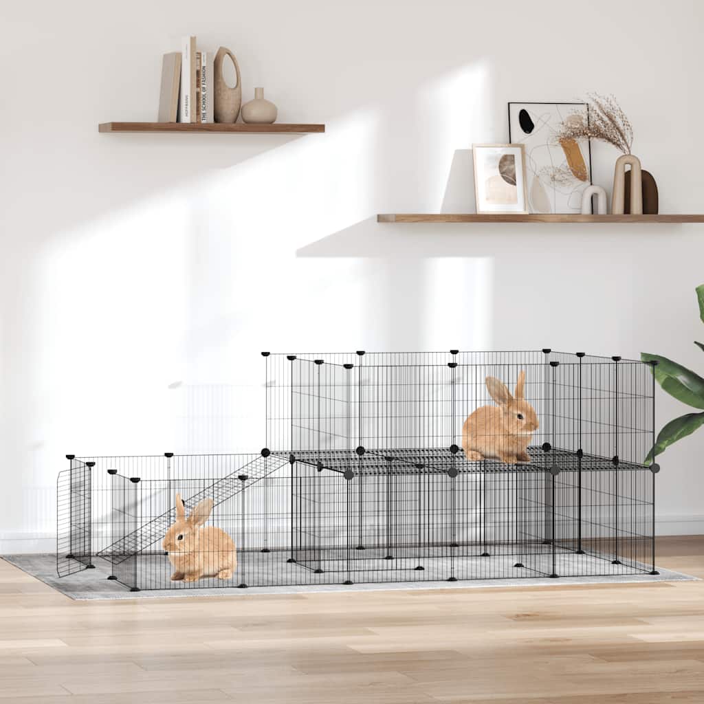 Gabbia per Animali 44 Pannelli con Porta Nera 175x105x70 cm Acciaio