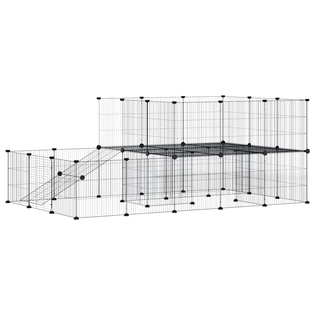Gabbia per Animali 44 Pannelli con Porta Nera 175x105x70 cm Acciaio