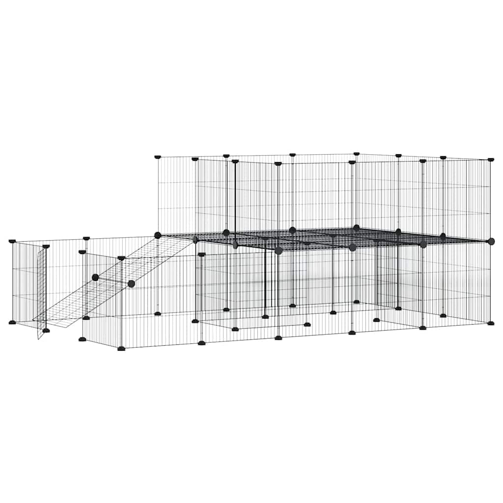 Gabbia per Animali 44 Pannelli con Porta Nera 175x105x70 cm Acciaio
