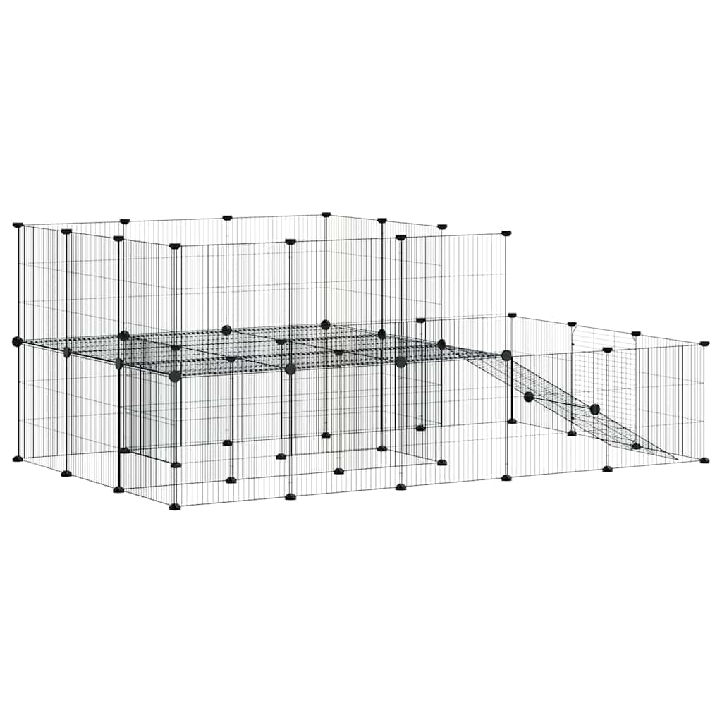 Gabbia per Animali 44 Pannelli con Porta Nera 175x105x70 cm Acciaio