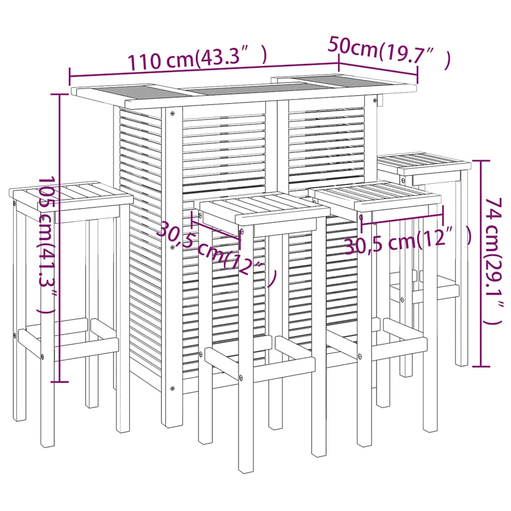 Set da Bar per Giardino 5 pz in Legno Massello di Acacia