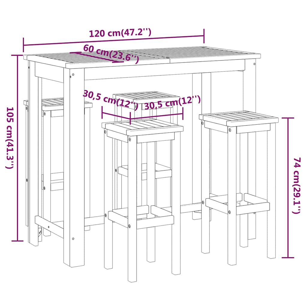 Set da Bar da Giardino 5 pz in Legno Massello di Acacia