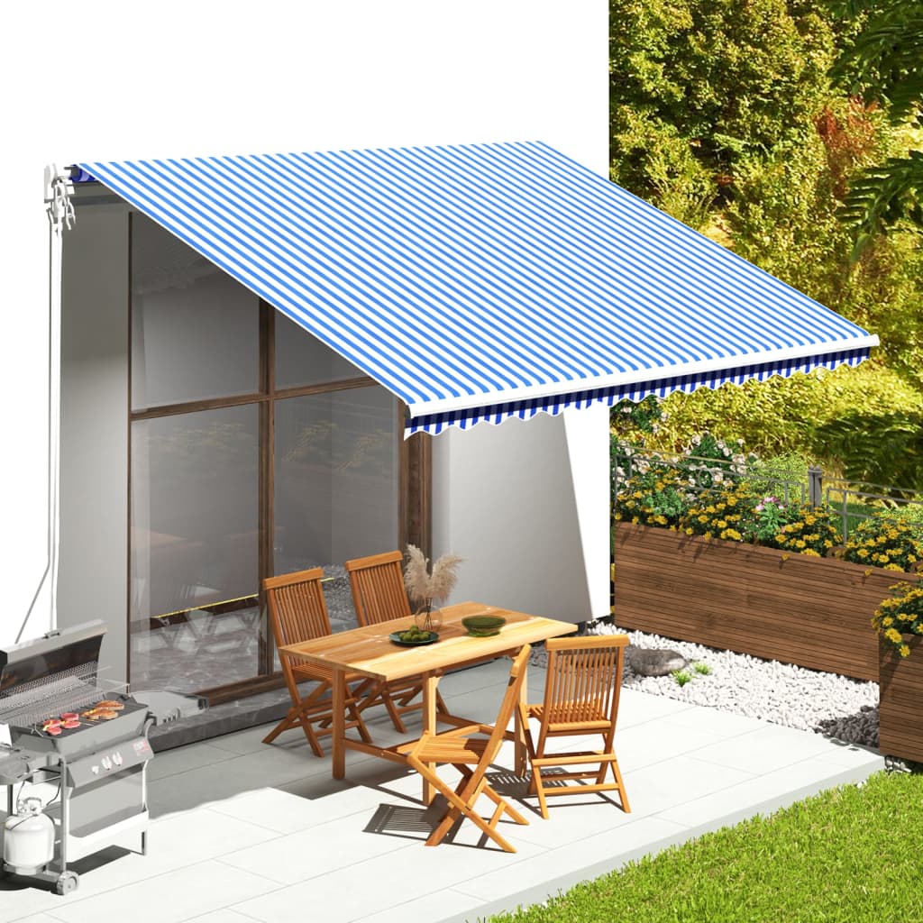 Tessuto di Ricambio per Tenda da Sole Blu e Bianco 450x350 cm Poliestere
