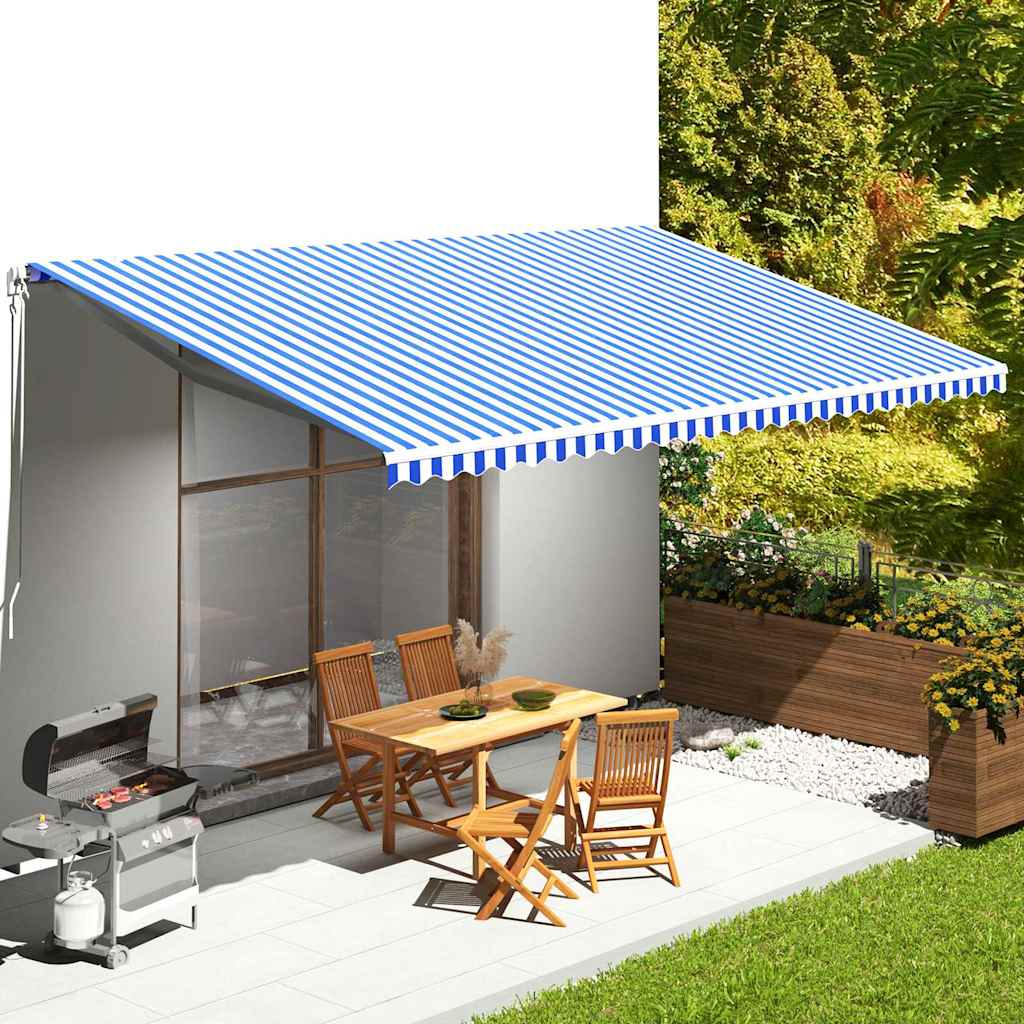 Tessuto di Ricambio per Tenda da Sole Blu e Bianco 600x350 cm Poliestere