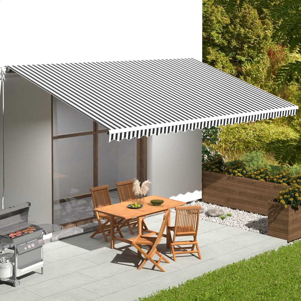 Tessuto di Ricambio per Tenda da Sole Antracite e Bianco 600x350 cm Poliestere