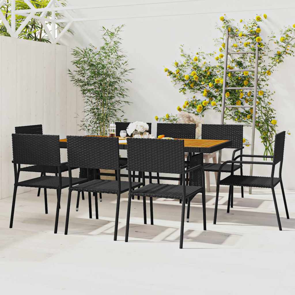 Set da Pranzo per Esterni 9 pz in Polyrattan Nero
