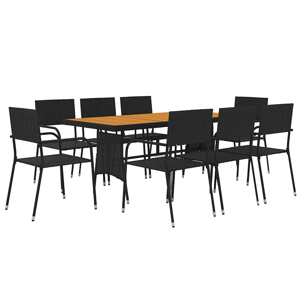Set da Pranzo per Esterni 9 pz in Polyrattan Nero