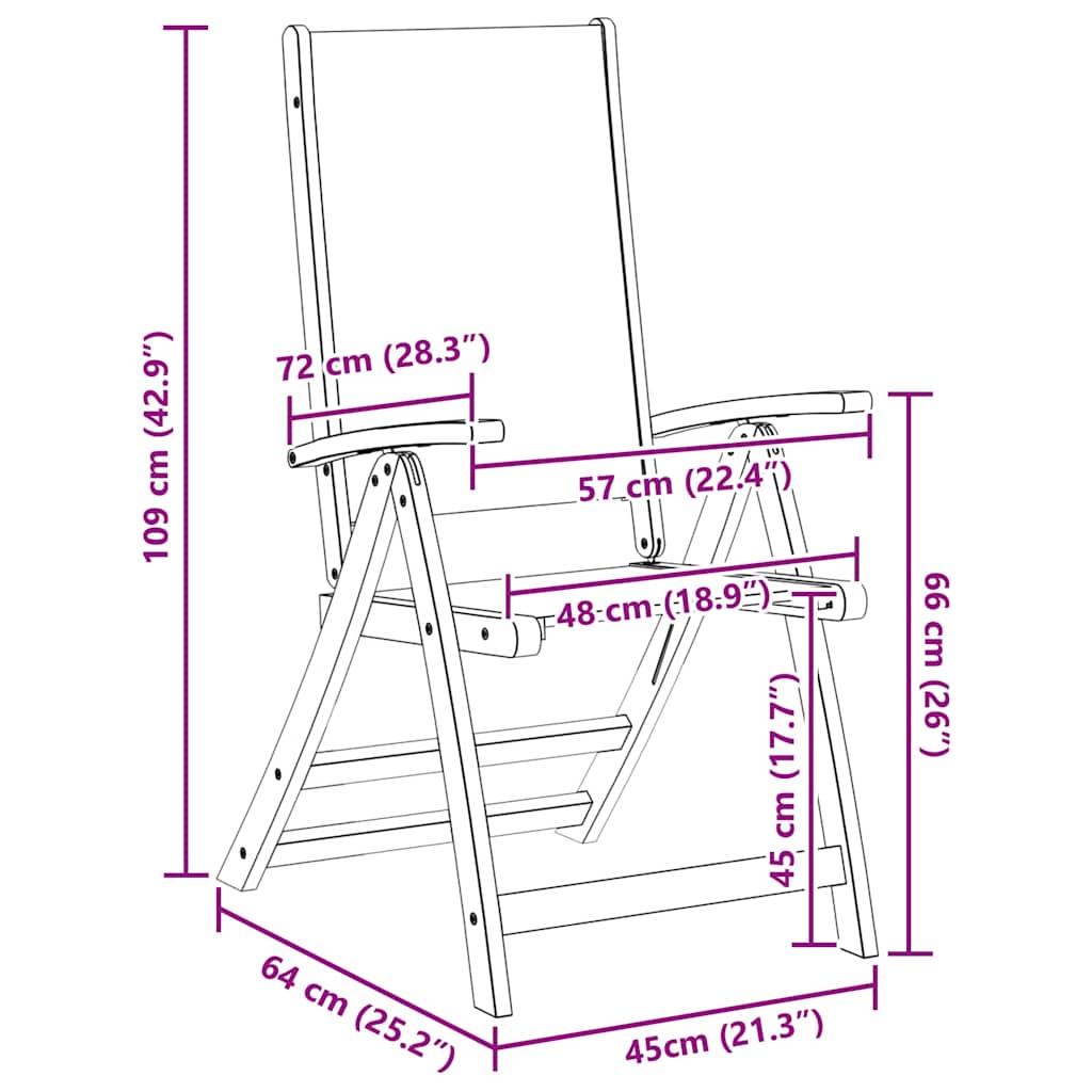 Sedie Pieghevoli 6pz Legno Massello Acacia e Textilene
