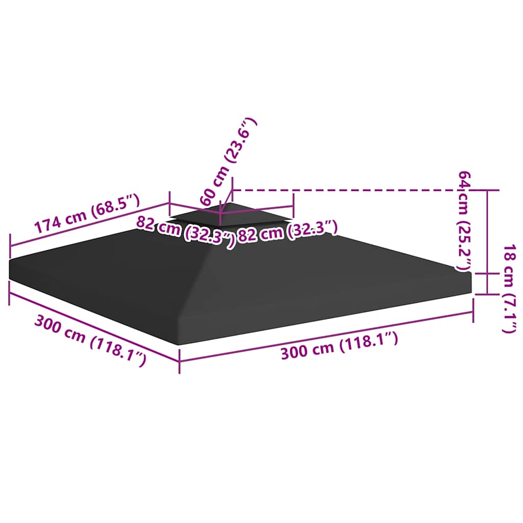 Copertura Superiore per Gazebo a 2 Strati 310 g/m² 3x3 m Nera