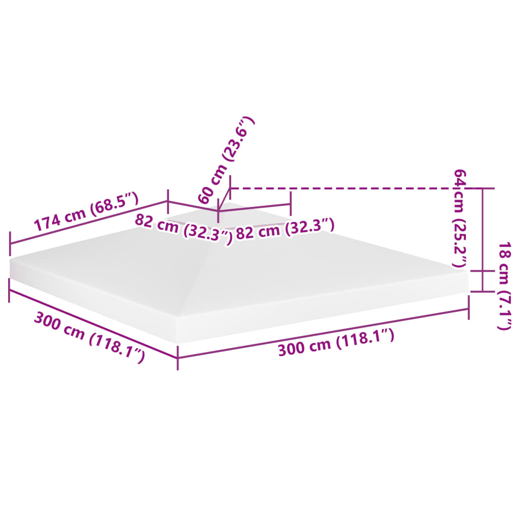 Copertura Superiore per Gazebo a 2 Strati 310 g/m² 3x3 m Bianca