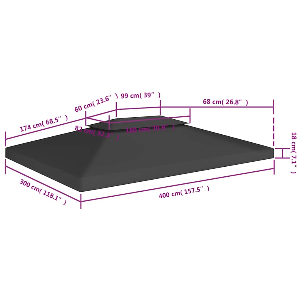Copertura Superiore per Gazebo a 2 Strati 310 g/m² 4x3 m Nera