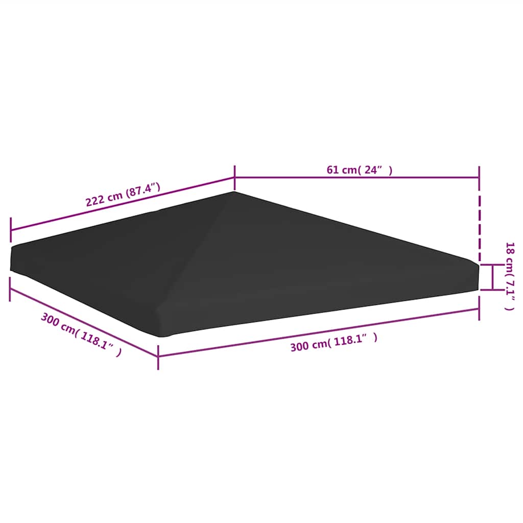 Copertura Superiore per Gazebo 270 g/m² 3x3 m Nera