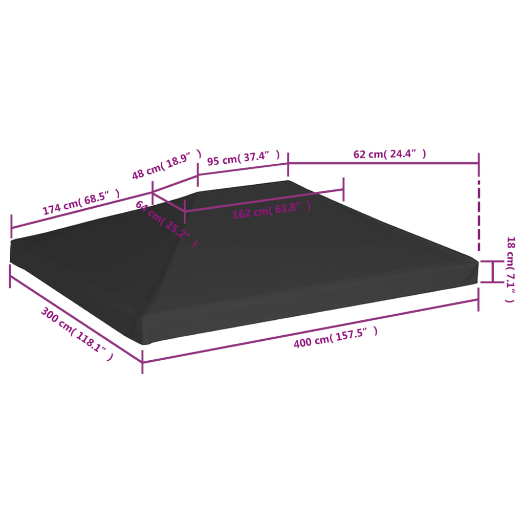 Copertura Superiore per Gazebo 270 g/m² 4x3 m Nera