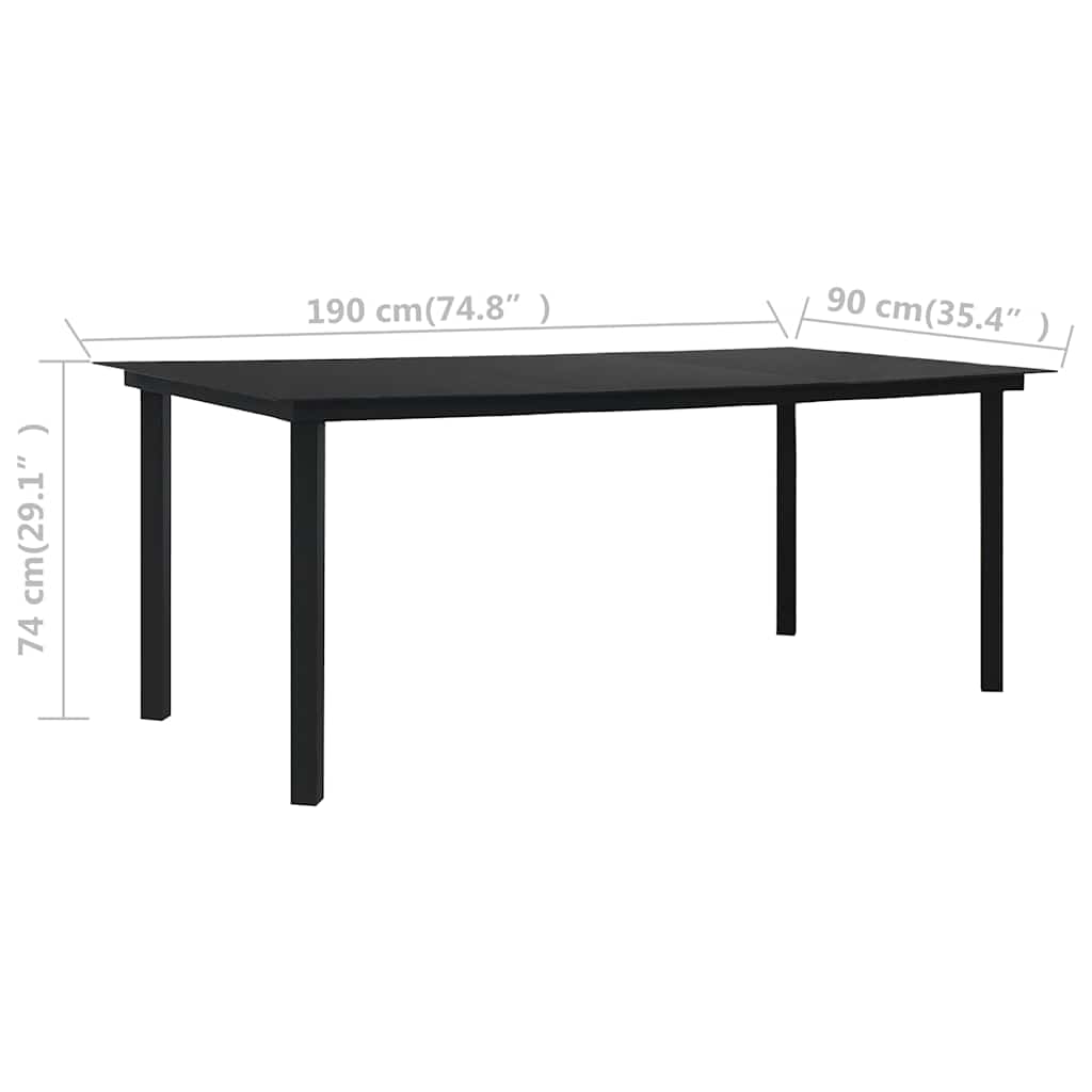 Tavolo da Giardino Nero 190x90x74 cm in Acciaio e Vetro
