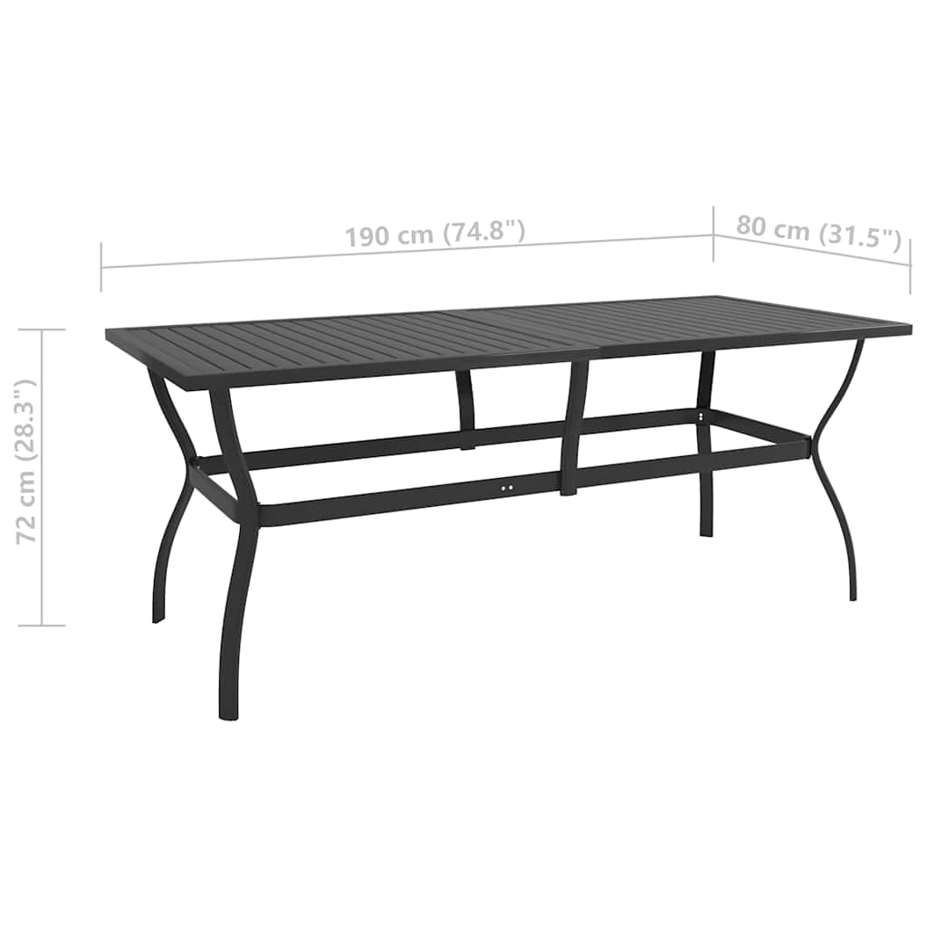 Tavolo da Giardino Antracite 190x80x72 cm in Acciaio