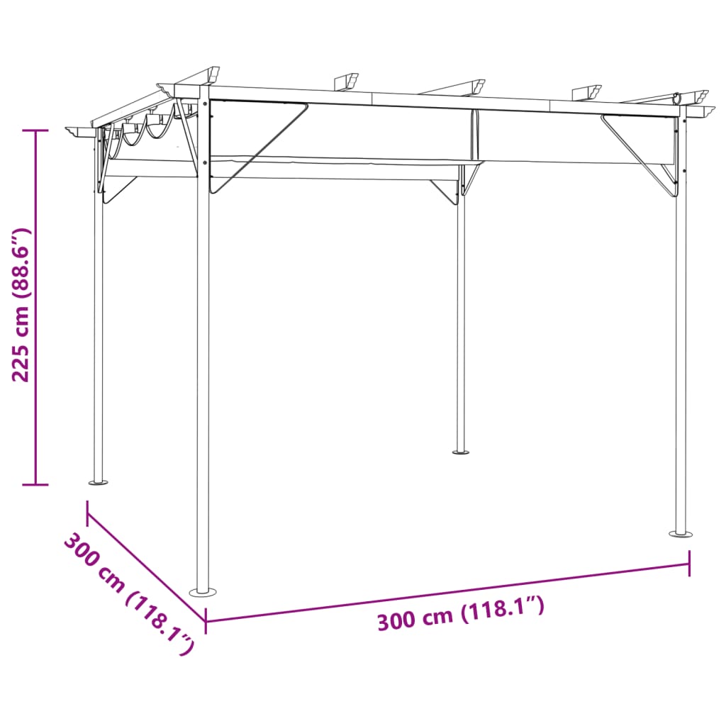 Pergola con Tetto Retrattile Talpa 3x3m in Acciaio 180 g/m²
