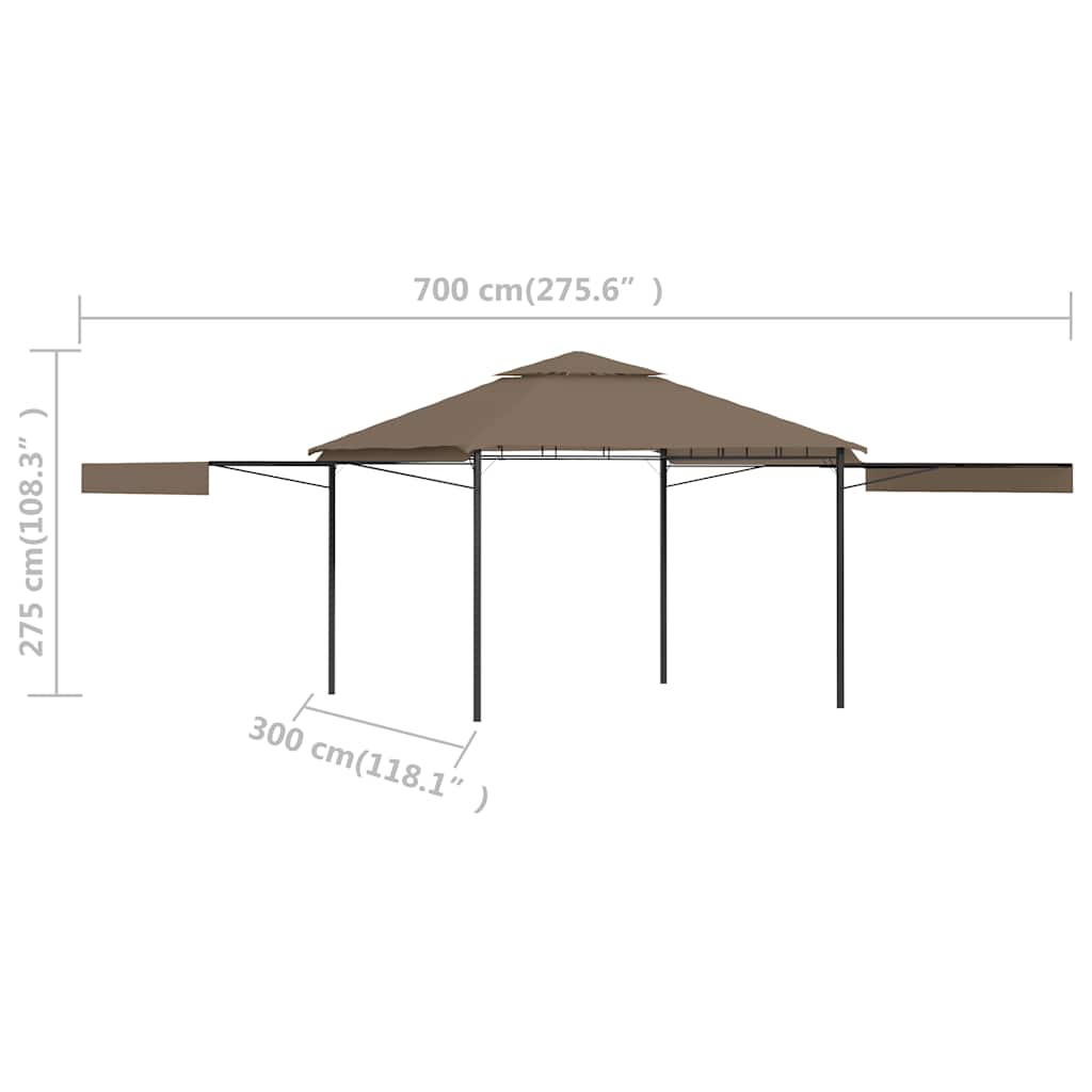 Gazebo Tetto Doppio Estendibile 3x3x2,75m Grigio Talpa 180g/m²