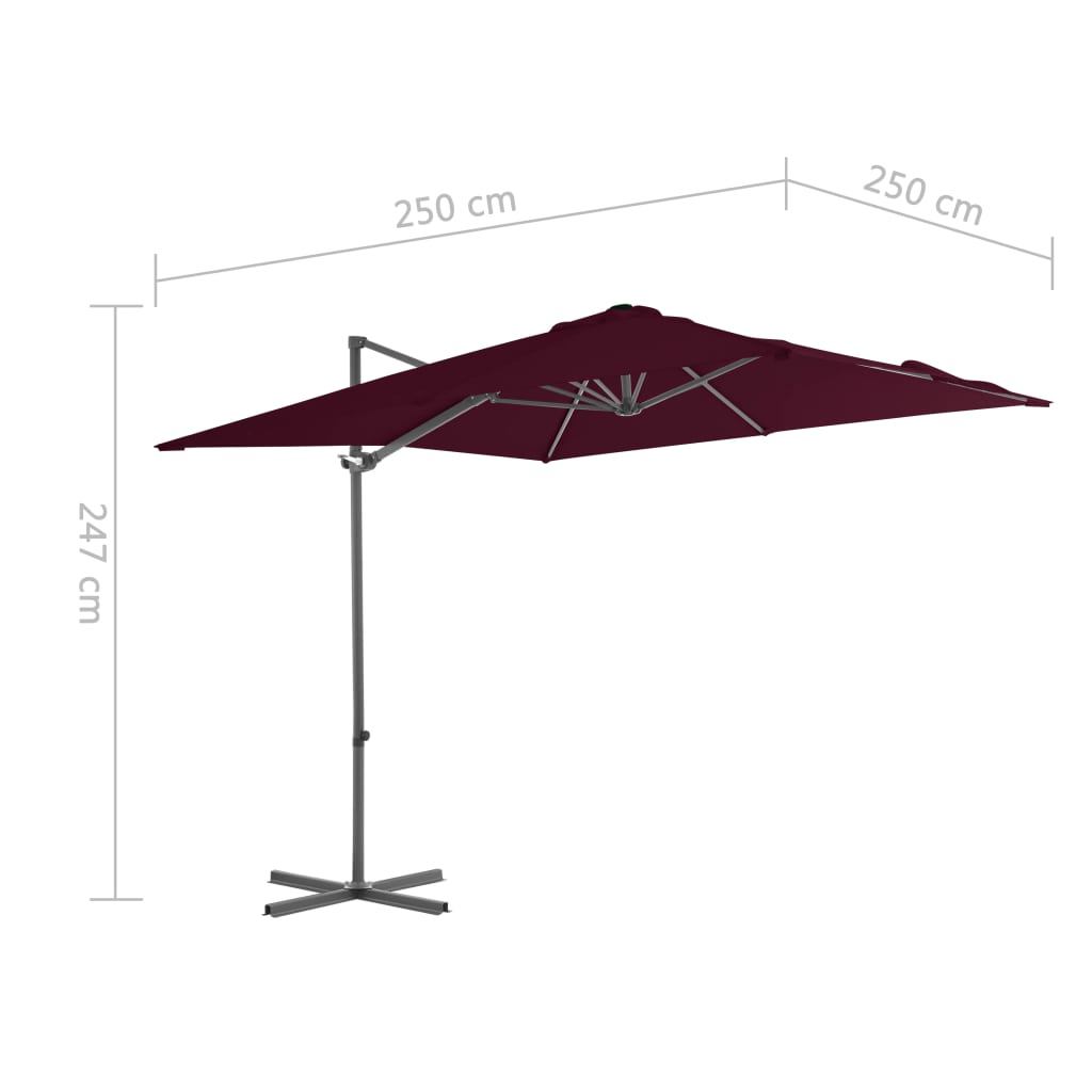 Ombrellone a Sbalzo con Palo in Acciaio 250x250 cm Bordeaux