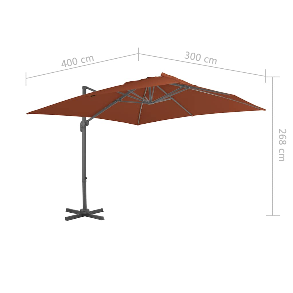 Ombrellone da giardino a sbalzo con palo in alluminio Terracotta 400x300 cm
