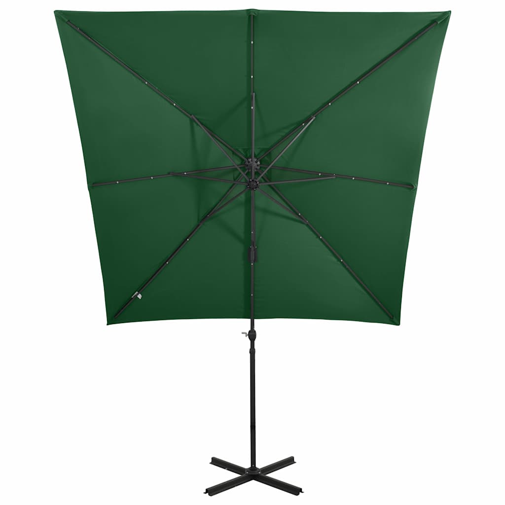 Ombrellone a Sbalzo con Palo e Luci a LED Verde 250 cm