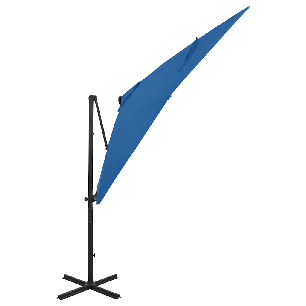 Ombrellone a Sbalzo con Palo e Luci a LED Azzurro 250 cm