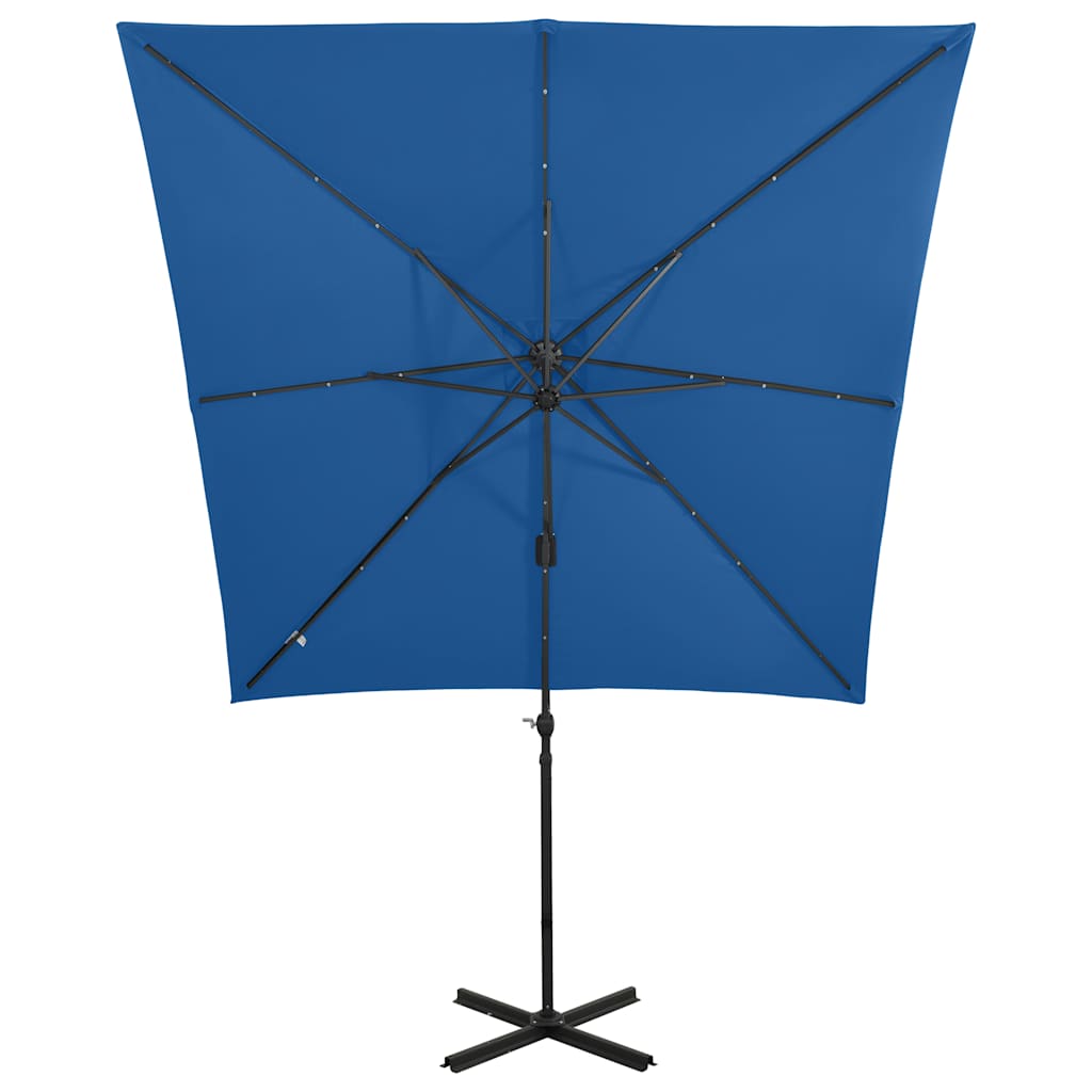 Ombrellone a Sbalzo con Palo e Luci a LED Azzurro 250 cm