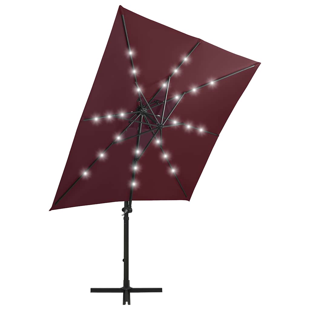 Ombrellone a Sbalzo con Palo e Luci a LED Bordeaux 250 cm
