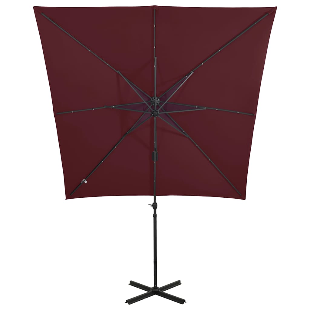 Ombrellone a Sbalzo con Palo e Luci a LED Bordeaux 250 cm