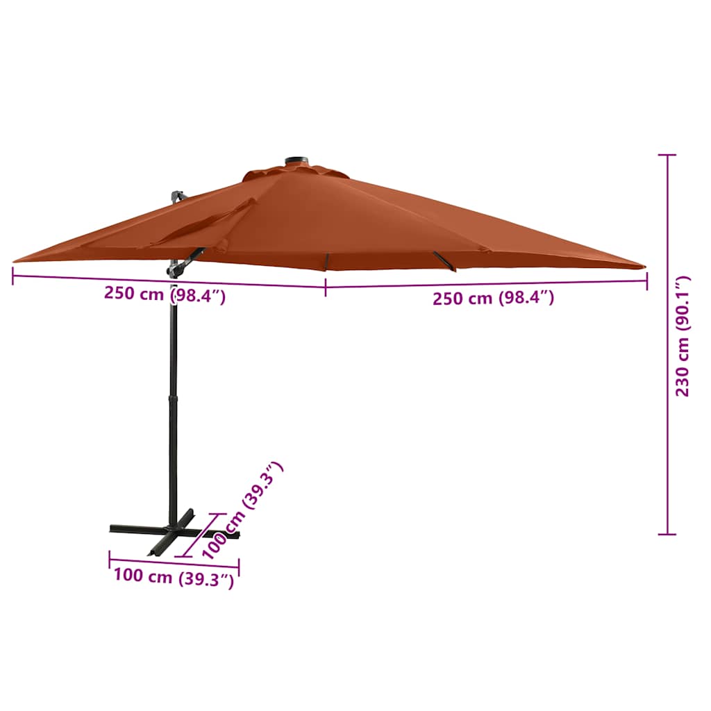 Ombrellone a Sbalzo con Palo e Luci a LED Terracotta 250 cm